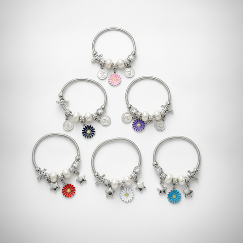 Daisy Charm Bracelet with Pearl & Silver Accents