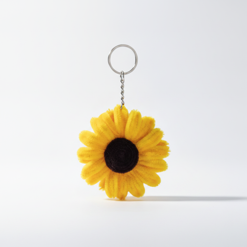 Handmade Sunflower Keychain – Plush Chenille Flower Charm