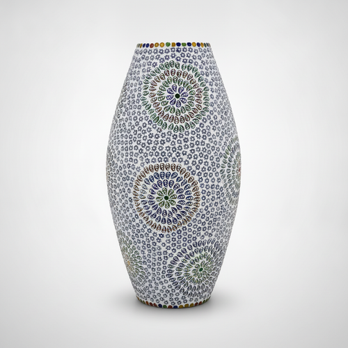 Handcrafted Mosaic Floral Lamp Vase – 17" White & Multicolor