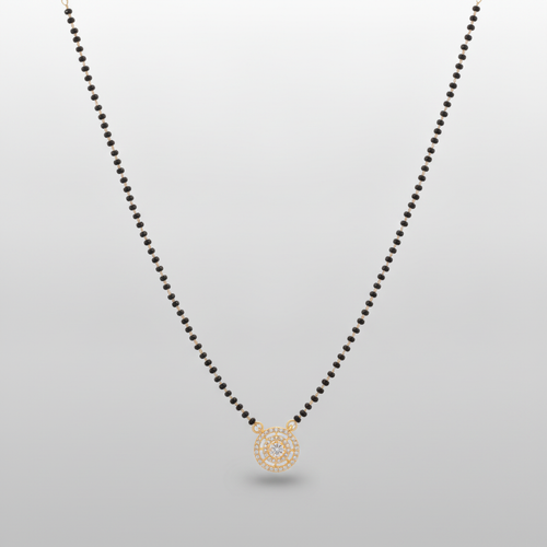 Gold-Tone Mangalsutra with Black Bead Chain & Crystal Pendant