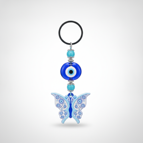 Evil Eye Butterfly Keychain – Blue Glass Nazar Charm