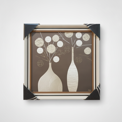 Abstract Vase Floral Framed Wall Art – Brown & Cream