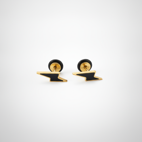 Men's Anvil Stud Earrings – Black & Gold Tone