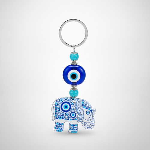 Evil Eye Elephant Keychain with Turquoise Beads