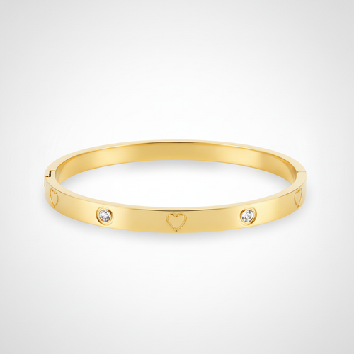 Gold Heart Bangle Bracelet with Crystal Accents