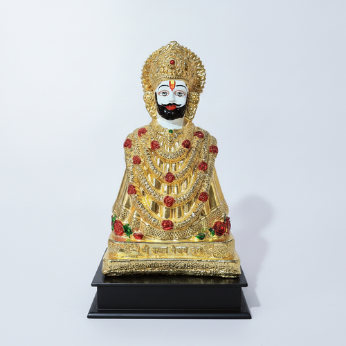 Shyam Baba Idol 13 Inch | Gold Finish Statue with Roses
