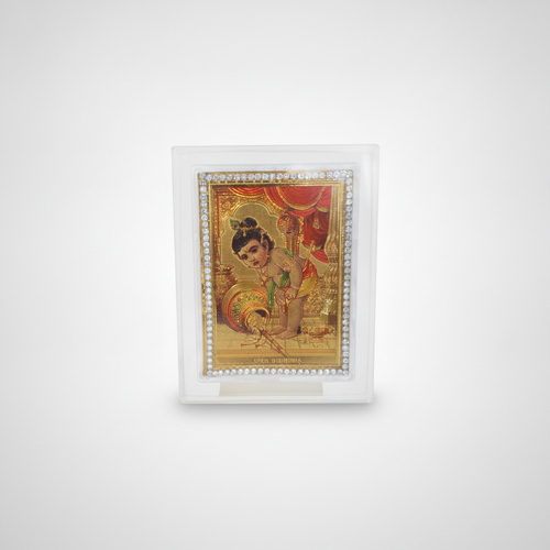 Lord Krishna Baby Dashboard Frame with Crystal Border