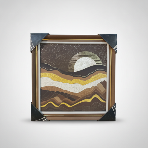 Abstract Desert Moon Framed Wall Art – Gold & Brown