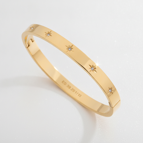 Gold Star Bangle Bracelet with Crystal Accents