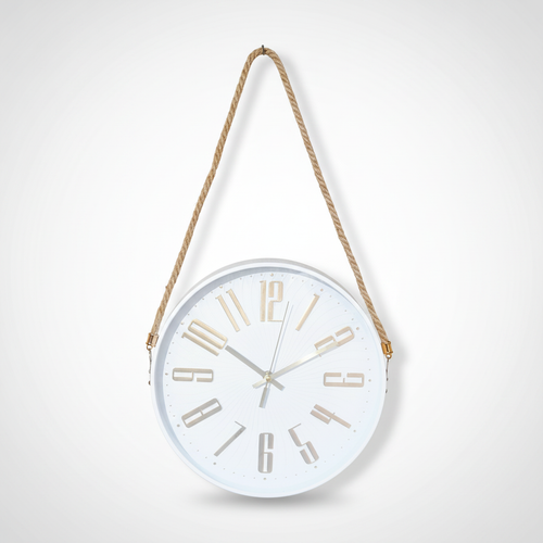 Coastal Rope Wall Clock – Modern White & Gold Farmhouse Design