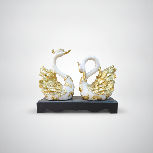 White & Gold Swan Couple Figurine on Base – 12 Inch