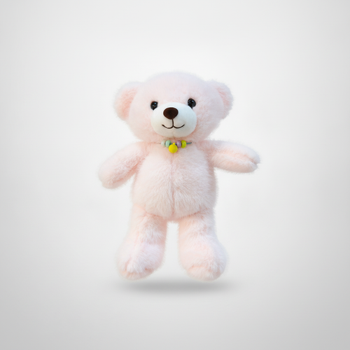 Pink Plush Teddy Bear with Colorful Bead Necklace