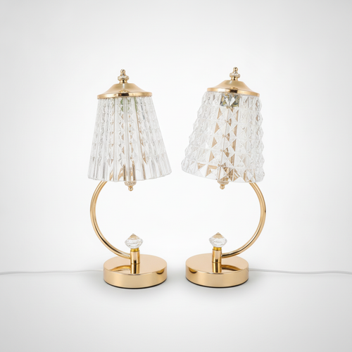 Crystal Glass Table Lamp with Gold Base – 3 Light Modes