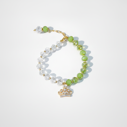 Royal Crown Charm Rakhi Band – Green & Crystal Beads