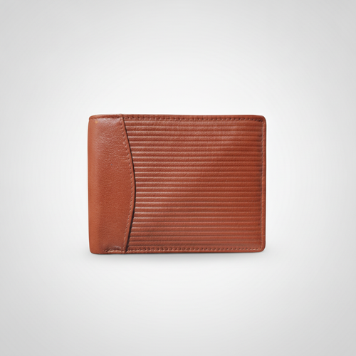Lee Italian Men's Tan Striped Leather Bifold Wallet