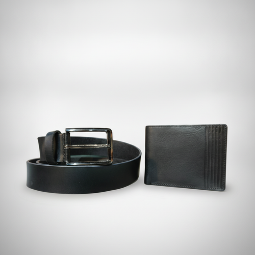 Wrangler Men's Leather Belt & Wallet Combo Set – Black