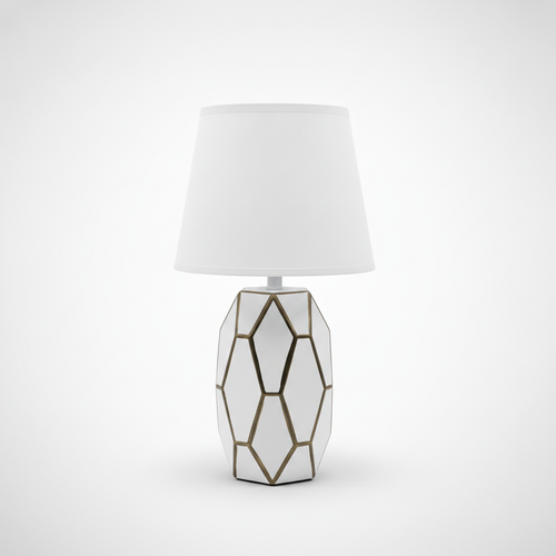 Modern Geometric Table Lamp with White Drum Shade