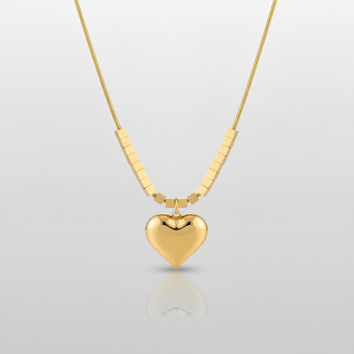 Gold Heart Pendant Necklace with Snake Chain