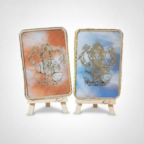 Handcrafted Resin Ganesha Art Plaque on Mini Easel – 4.6"