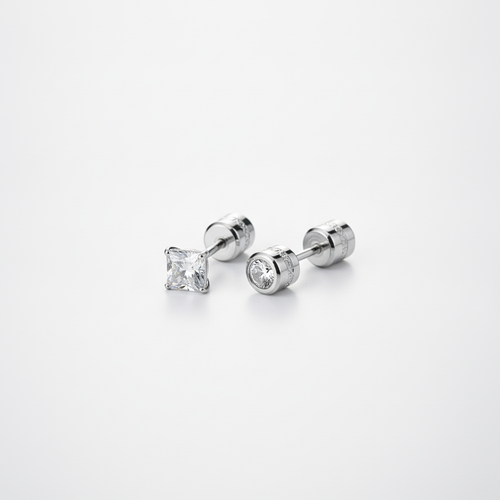 Double-Sided Crystal Stud Earring for Men – Silver
