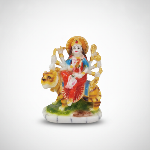 Goddess Durga Idol on Tiger – Colorful Resin Murti