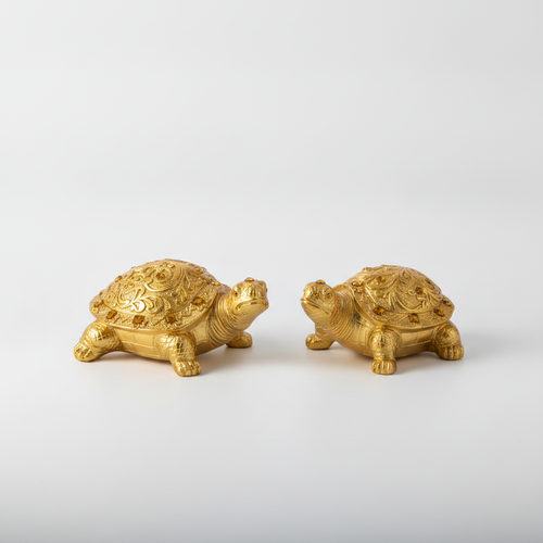 Golden Tortoise Figurine Pair – Jeweled Decorative Statues