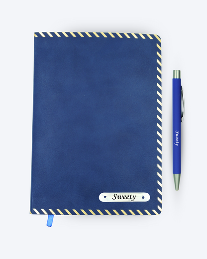 Personalised Golden Dash Notebook & Pen Combo Blue