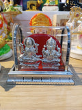 Silver Lakshmi Ganesha Idol Set in Glass Display Case