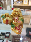 Golden Laughing Buddha Figurine with Wealth Bag & Ingot