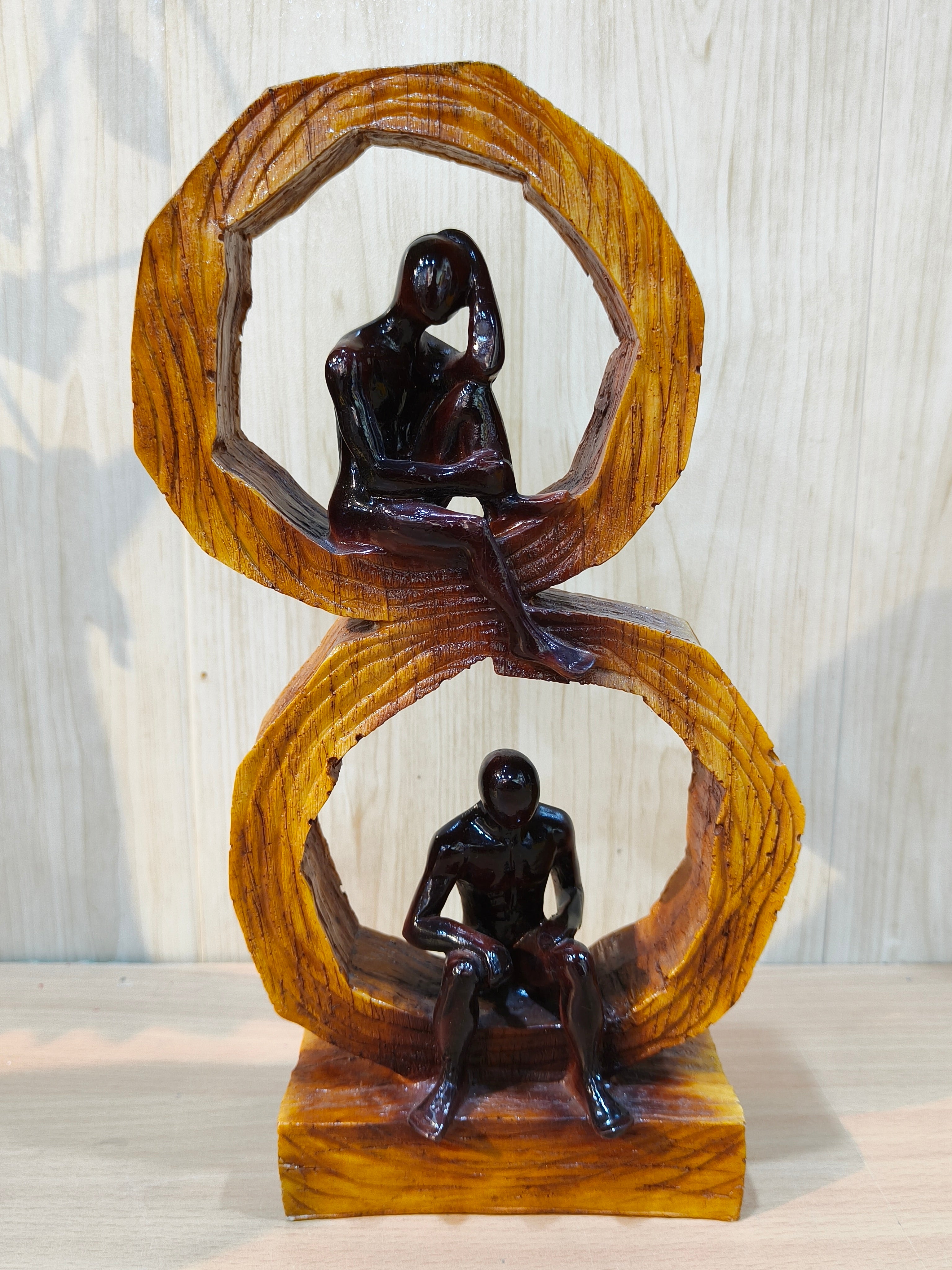 Abstract Couple Infinity Ring Sculpture – 11.5" Resin Statue