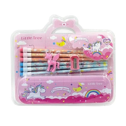 Unicorn Metal Pencil Box With 6 Eraser Top Pencils Pencil Cap & Sharpener Stationery