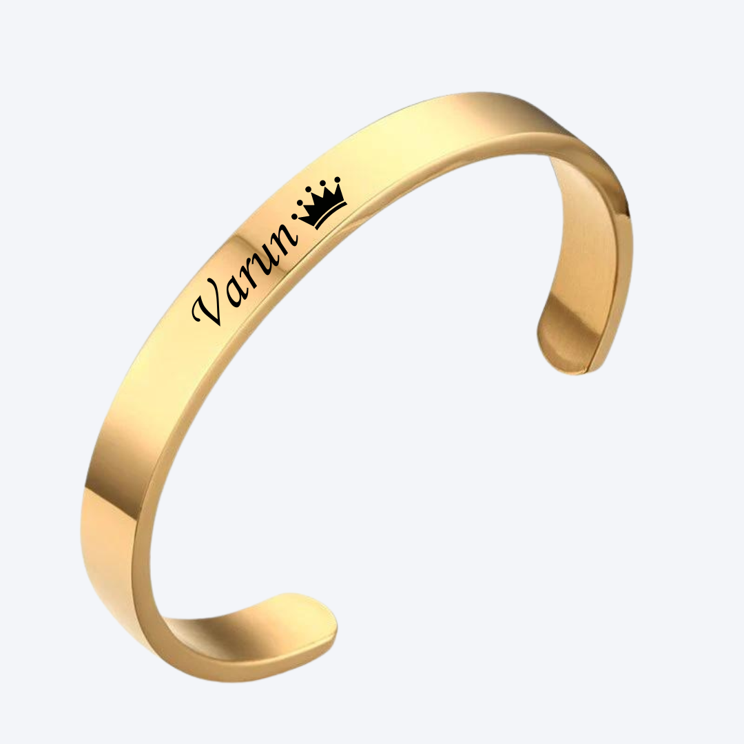 4mm Engraved Gold Cuff Bracelet Personalised Cuff Bracelet Gold