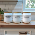 Tea Coffee Sugar White With Leaves Design 3pcs Ceramic Storage Jar Set With Bamboo Lid