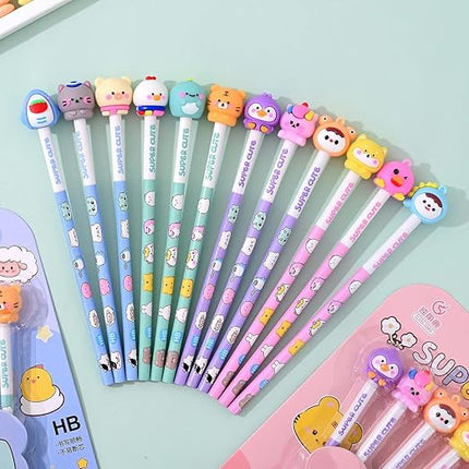 Super Cute HB Pencils with Toy Top Erasers for Art Drawing