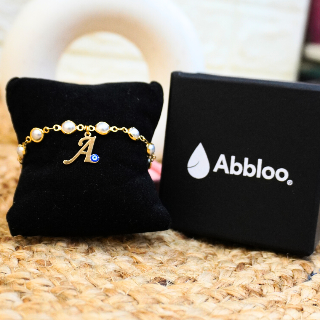 Name Initial Evil Eye Pearls Bracelet | All Letters Available