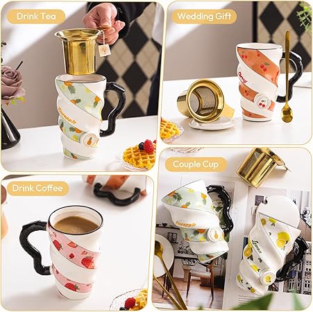 Stylish Fruit Design Ceramic Mug With Lid