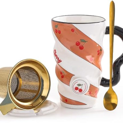 Stylish Fruit Design Ceramic Mug With Lid