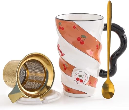 Stylish Fruit Design Ceramic Mug With Lid