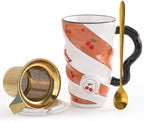 Stylish Fruit Design Ceramic Mug With Lid
