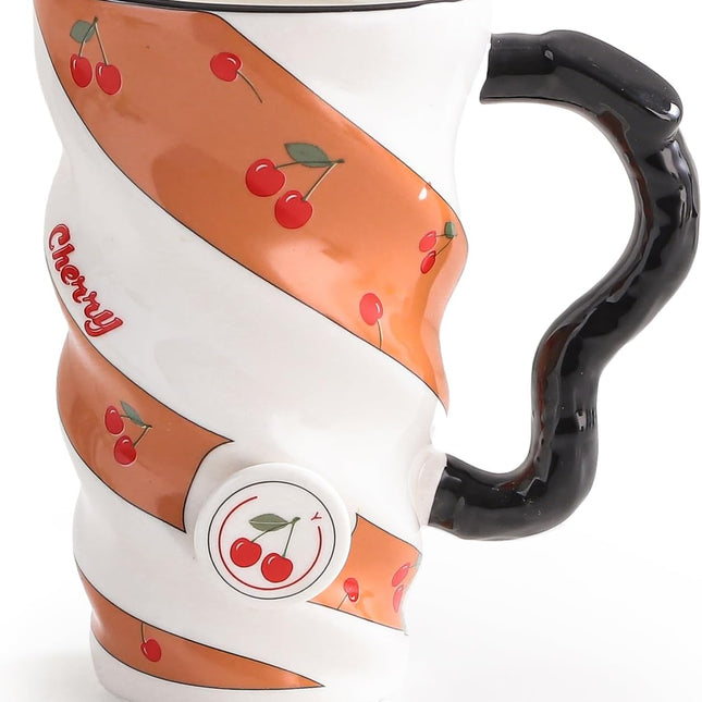 Stylish Fruit Design Ceramic Mug With Lid