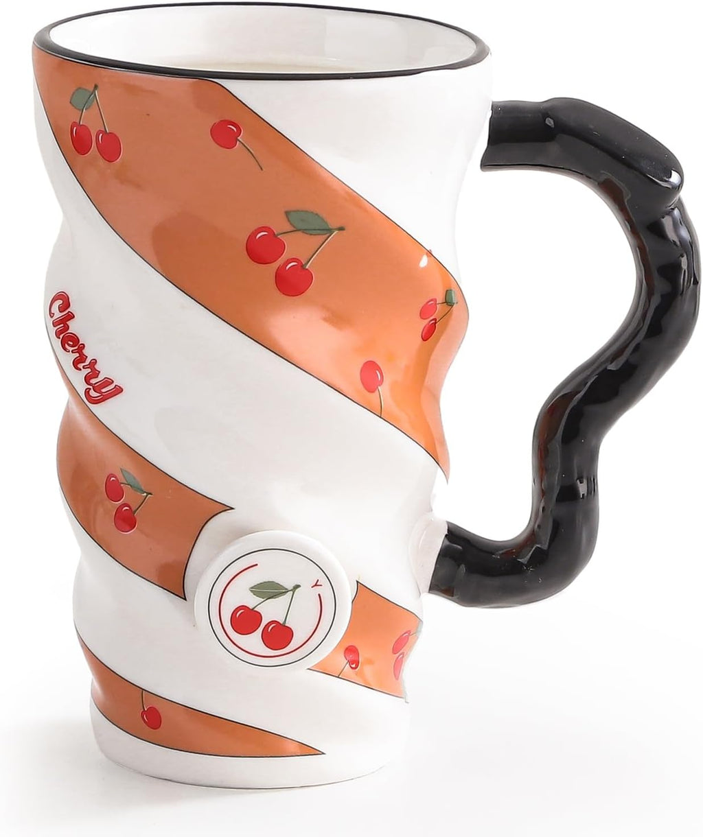 Stylish Fruit Design Ceramic Mug With Lid