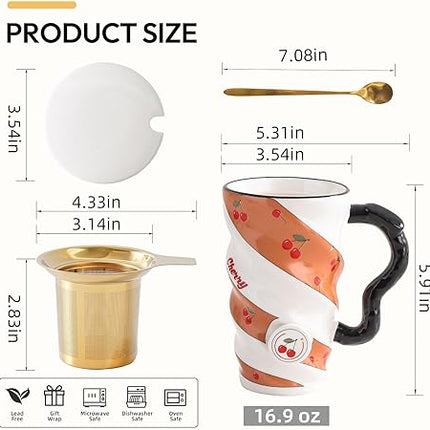 Stylish Fruit Design Ceramic Mug With Lid