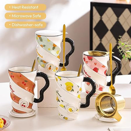 Stylish Fruit Design Ceramic Mug With Lid