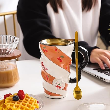 Stylish Fruit Design Ceramic Mug With Lid