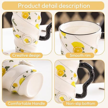 Stylish Fruit Design Ceramic Mug With Lid