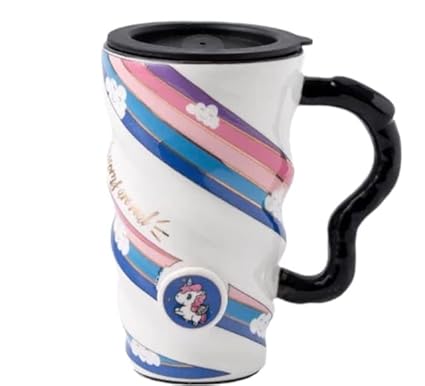 Unicorn Printed Long Ceramic Mug with Lid