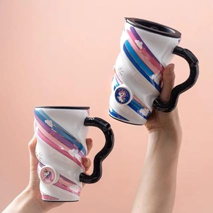 Unicorn Printed Long Ceramic Mug with Lid