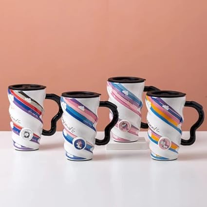 Unicorn Printed Long Ceramic Mug with Lid
