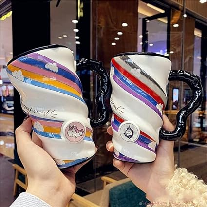 Unicorn Printed Long Ceramic Mug with Lid