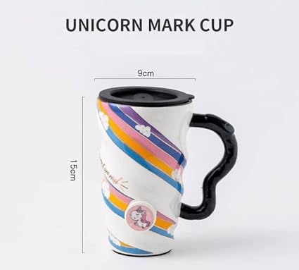 Unicorn Printed Long Ceramic Mug with Lid